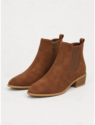 Botas Chelsea Mujer de Punta con Tacón de Bloque - Café oscuro