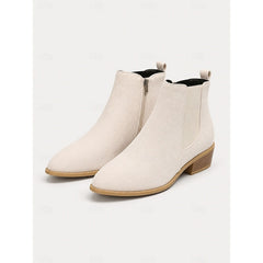 Botas Chelsea Mujer de Punta con Tacón de Bloque - Beige