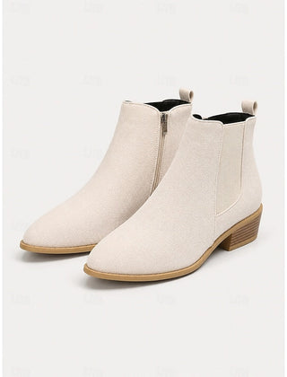 Botas Chelsea Mujer de Punta con Tacón de Bloque - Beige