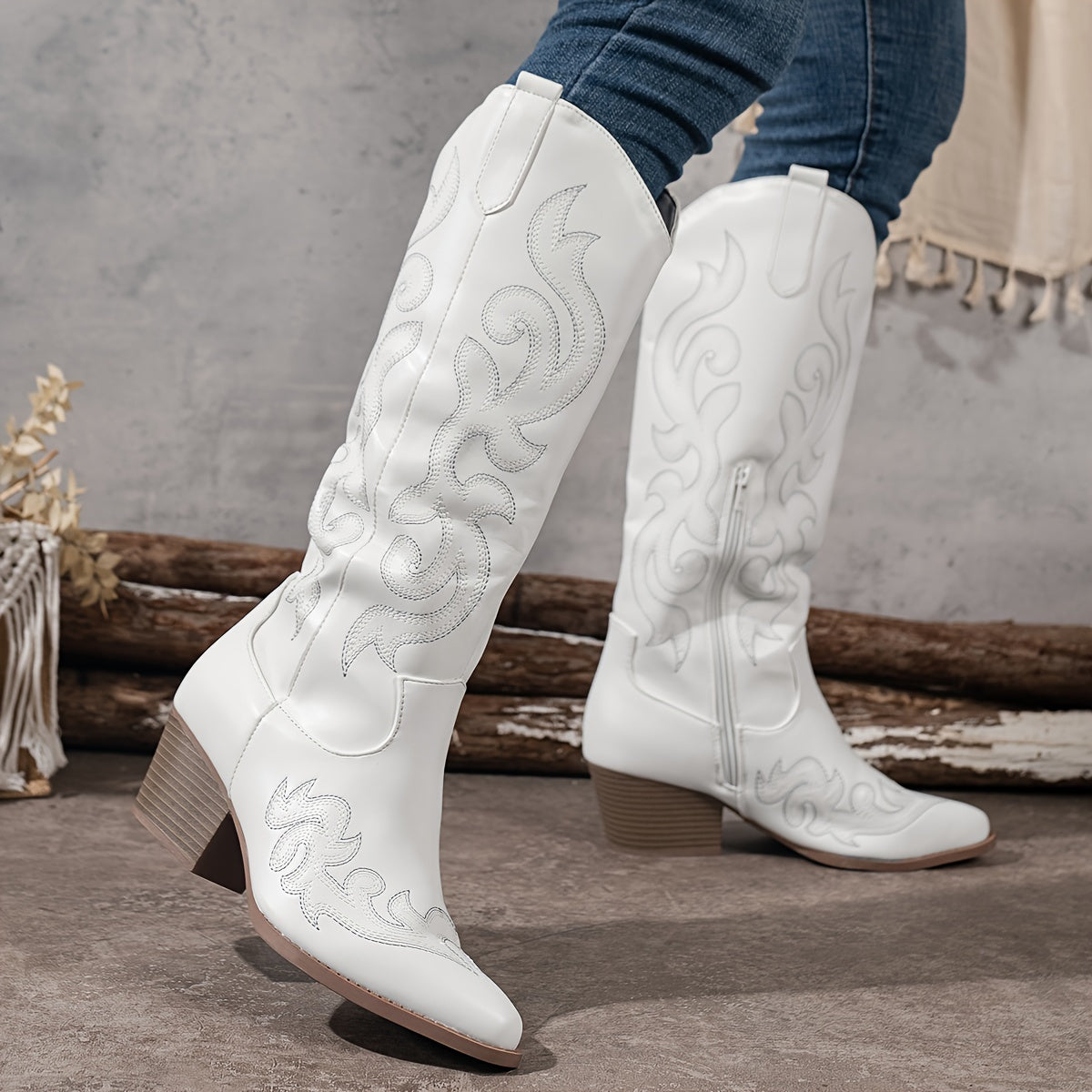 Botas Vaqueras Mujer Altas con Tacón de Bloque