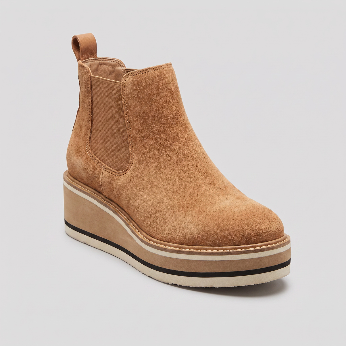 Botas Chelsea Mujer con Plataforma Tipo Gamuza - Café claro