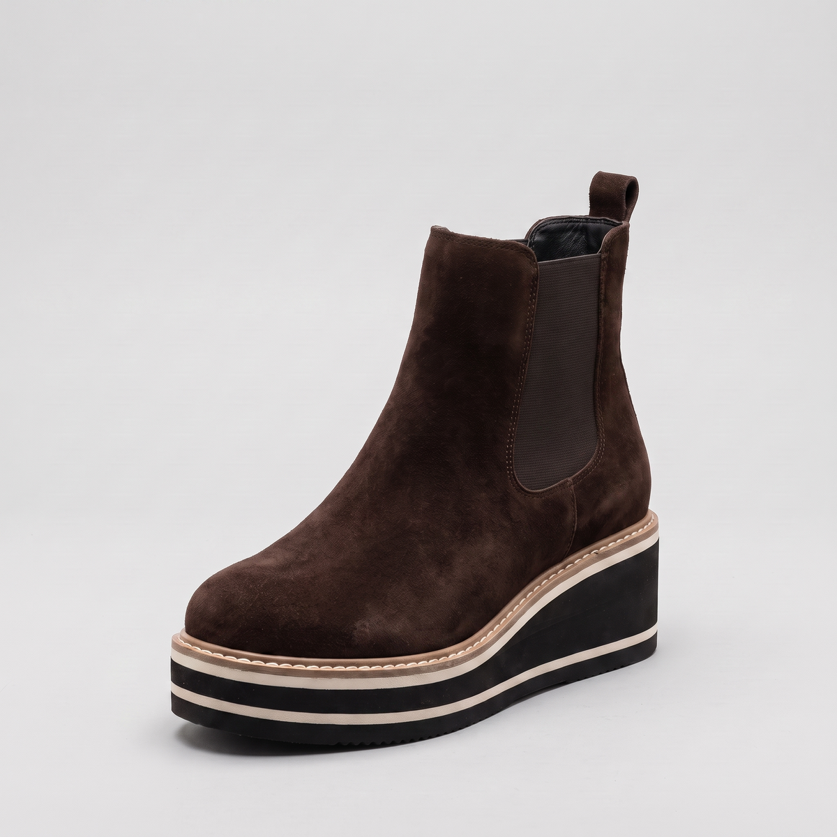Botas Chelsea Mujer con Plataforma Tipo Gamuza - Café oscuro
