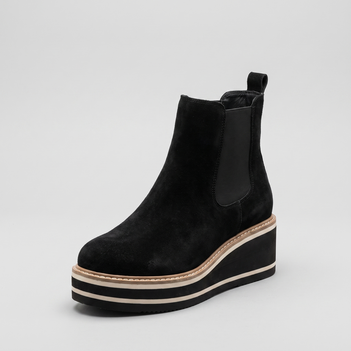 Botas Chelsea Mujer con Plataforma Tipo Gamuza - Negro
