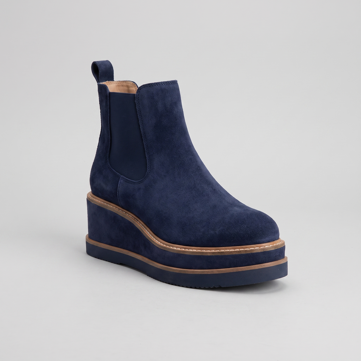 Botas Chelsea Mujer con Plataforma Tipo Gamuza - Azul
