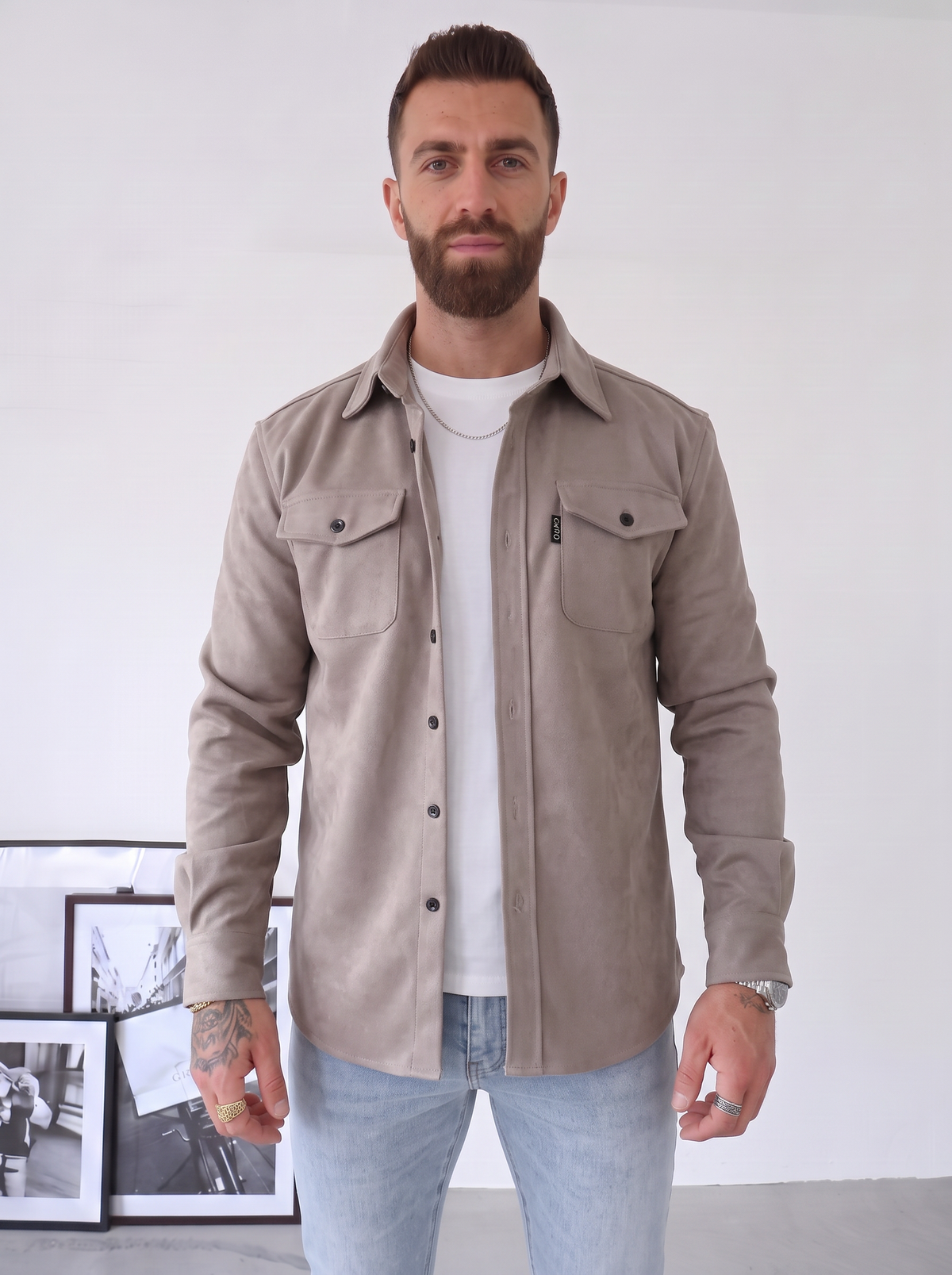 Camerino | Sobrecamisa Elegante de Textura Mate con Bolsillos de Solapa