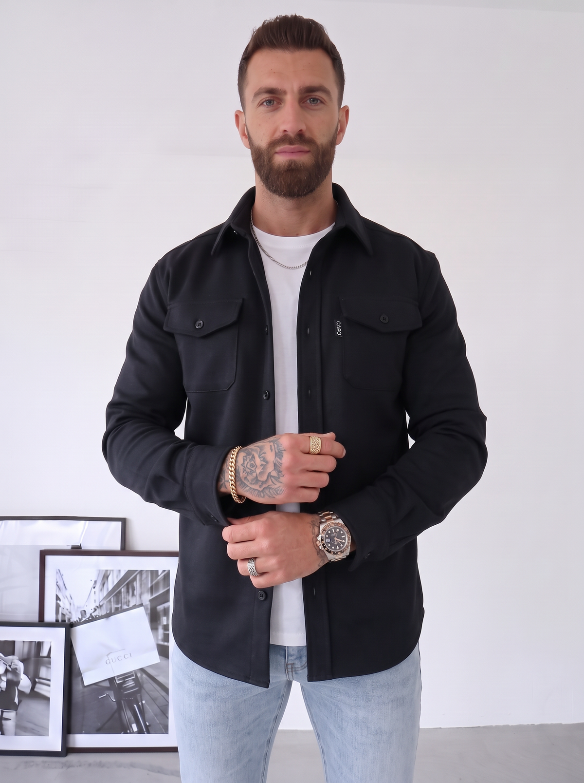 Camerino | Sobrecamisa Elegante de Textura Mate con Bolsillos de Solapa