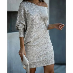 Vestido de cóctel de lentejuelas entallado - Plata