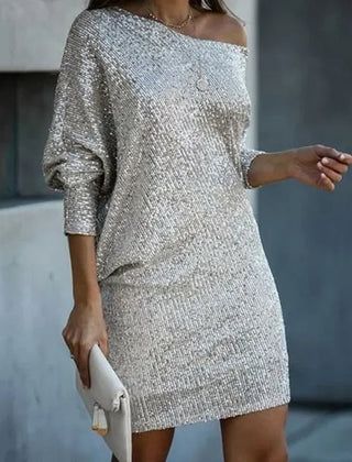 Vestido de cóctel de lentejuelas entallado - Plata