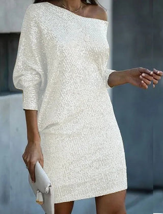 Vestido de cóctel de lentejuelas entallado - Blanco