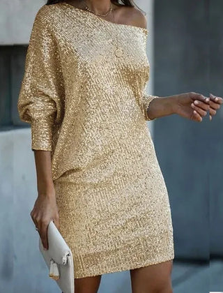 Vestido de cóctel de lentejuelas entallado - Dorado
