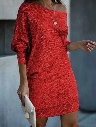 Vestido de cóctel de lentejuelas entallado - Rojo