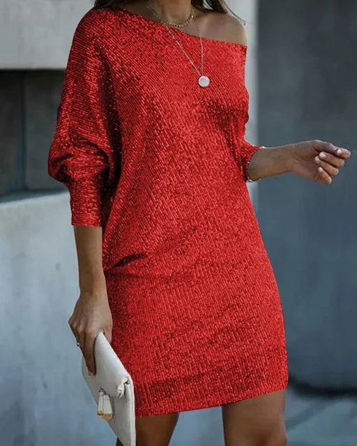 Vestido de cóctel de lentejuelas entallado - Rojo
