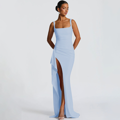 Vestido de noche elegante escote cuadrado - Azul