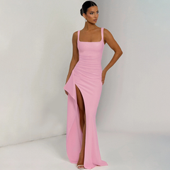 Vestido de noche elegante escote cuadrado - Rosa claro