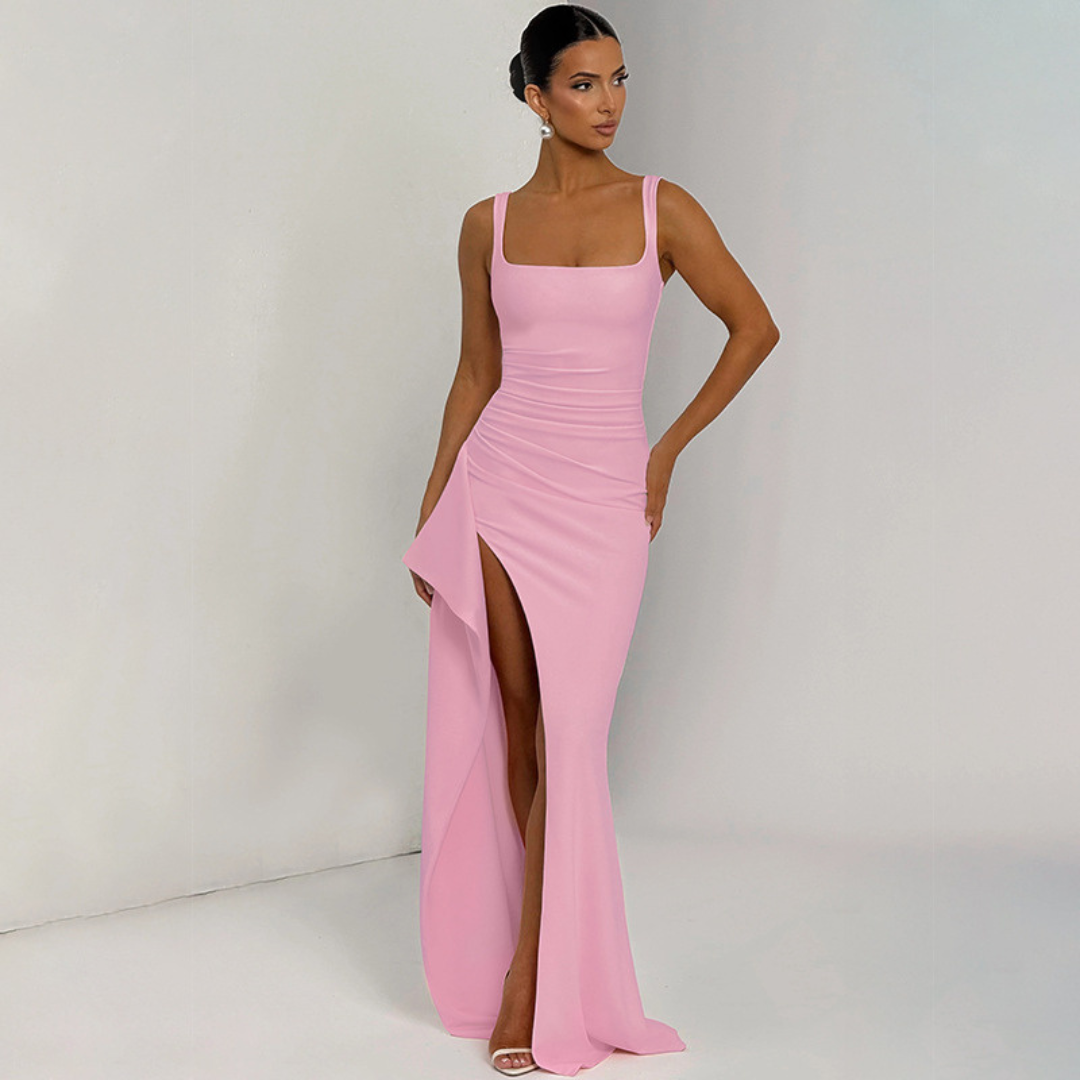 Vestido de noche elegante escote cuadrado - Rosa claro