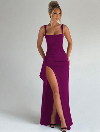 Vestido de noche elegante escote cuadrado - Morado