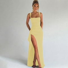 Vestido de noche elegante escote cuadrado - Amarillo