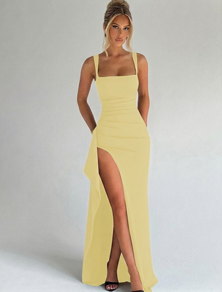 Vestido de noche elegante escote cuadrado - Amarillo