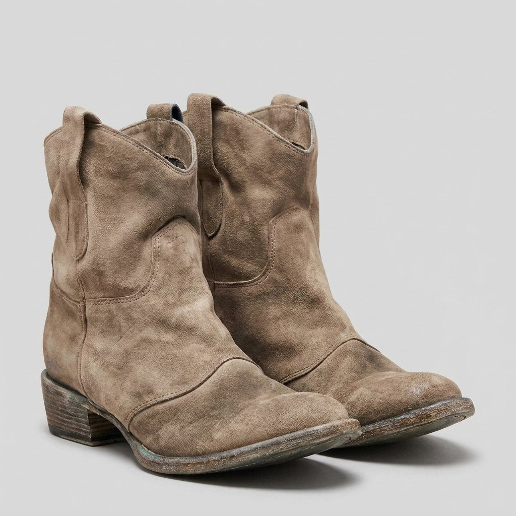 Botas Vaqueras Mujer de Diseño Limpio sin Cierre - Beige