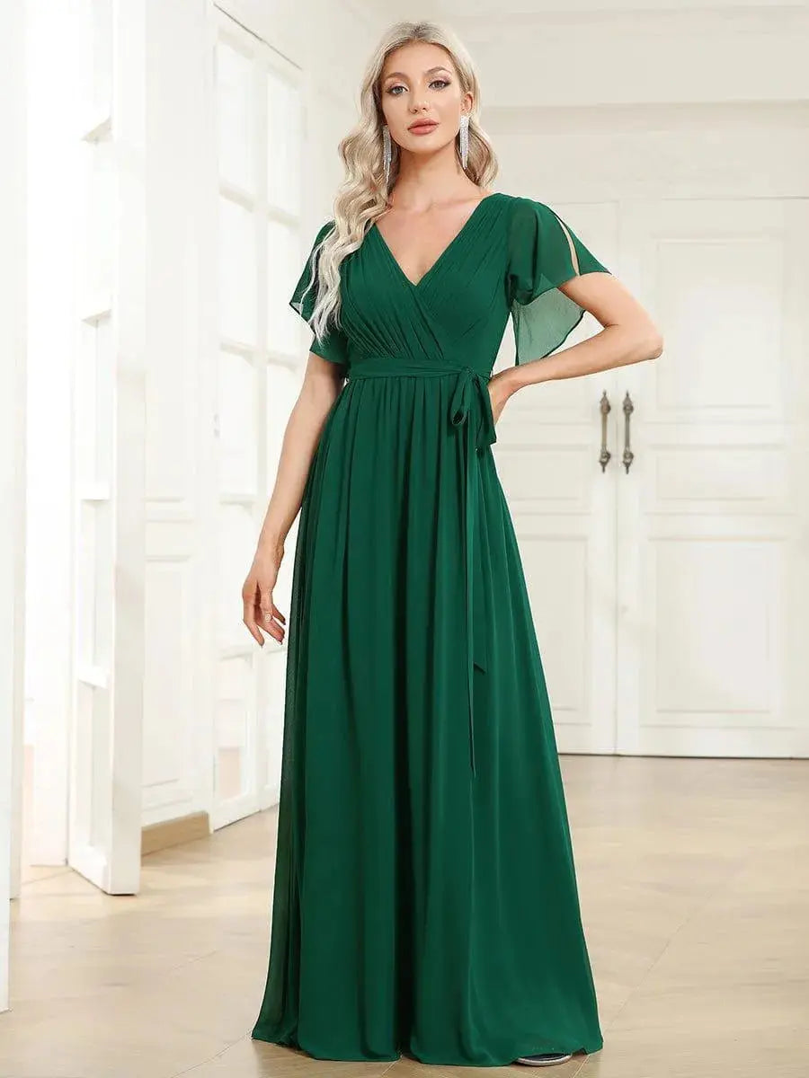 Vestido de noche elegante corte A - Verde oscuro