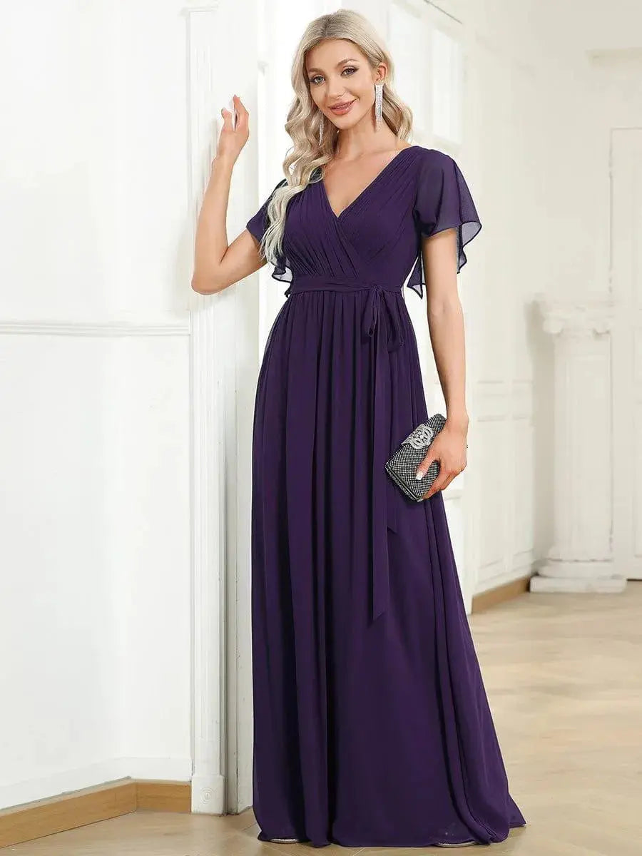 Vestido de noche elegante corte A - Morado oscuro