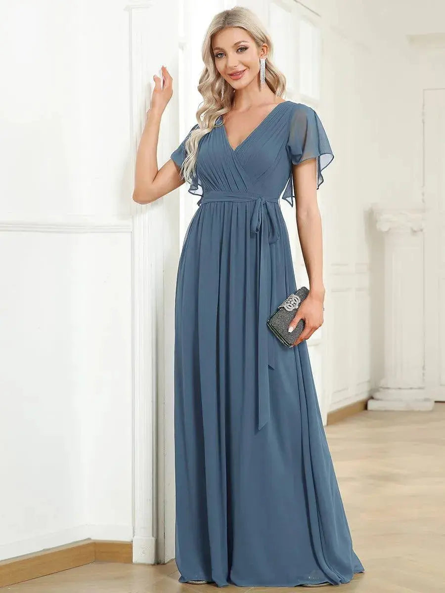 Vestido de noche elegante corte A - Azul polvo