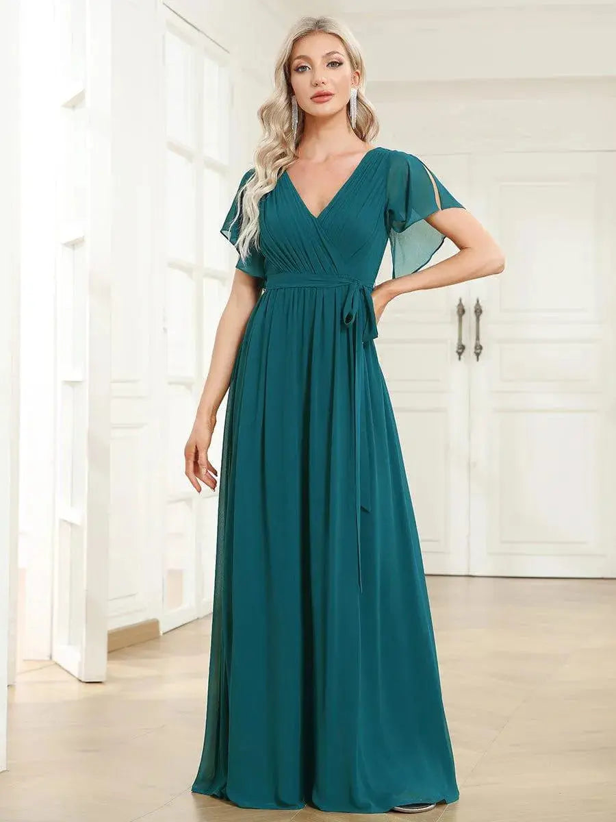 Vestido de noche elegante corte A - Turquesa