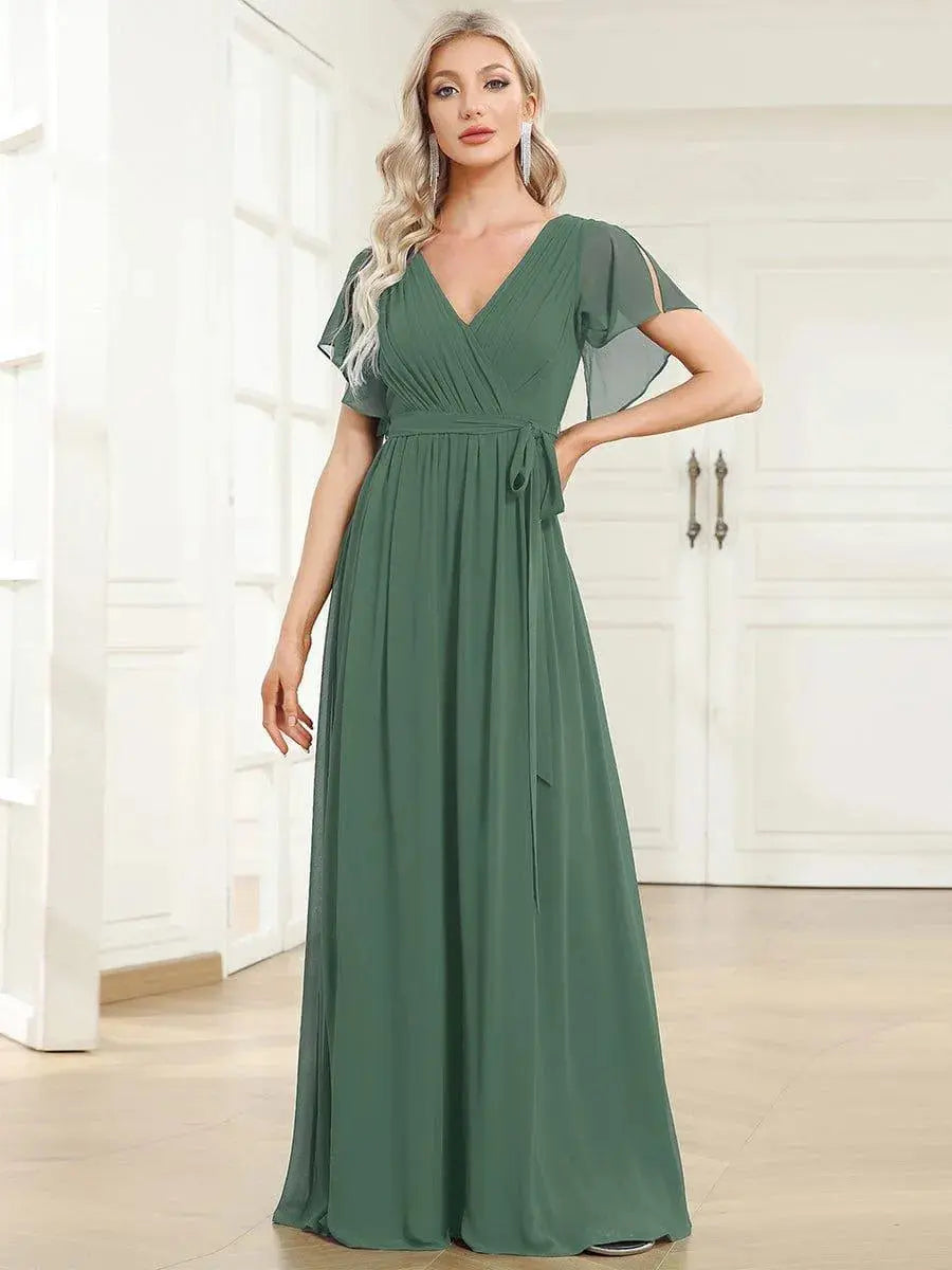 Vestido de noche elegante corte A - Verde eucalipto