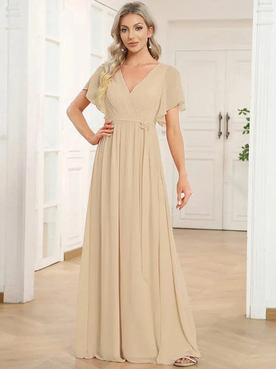Vestido de noche elegante corte A - Champán