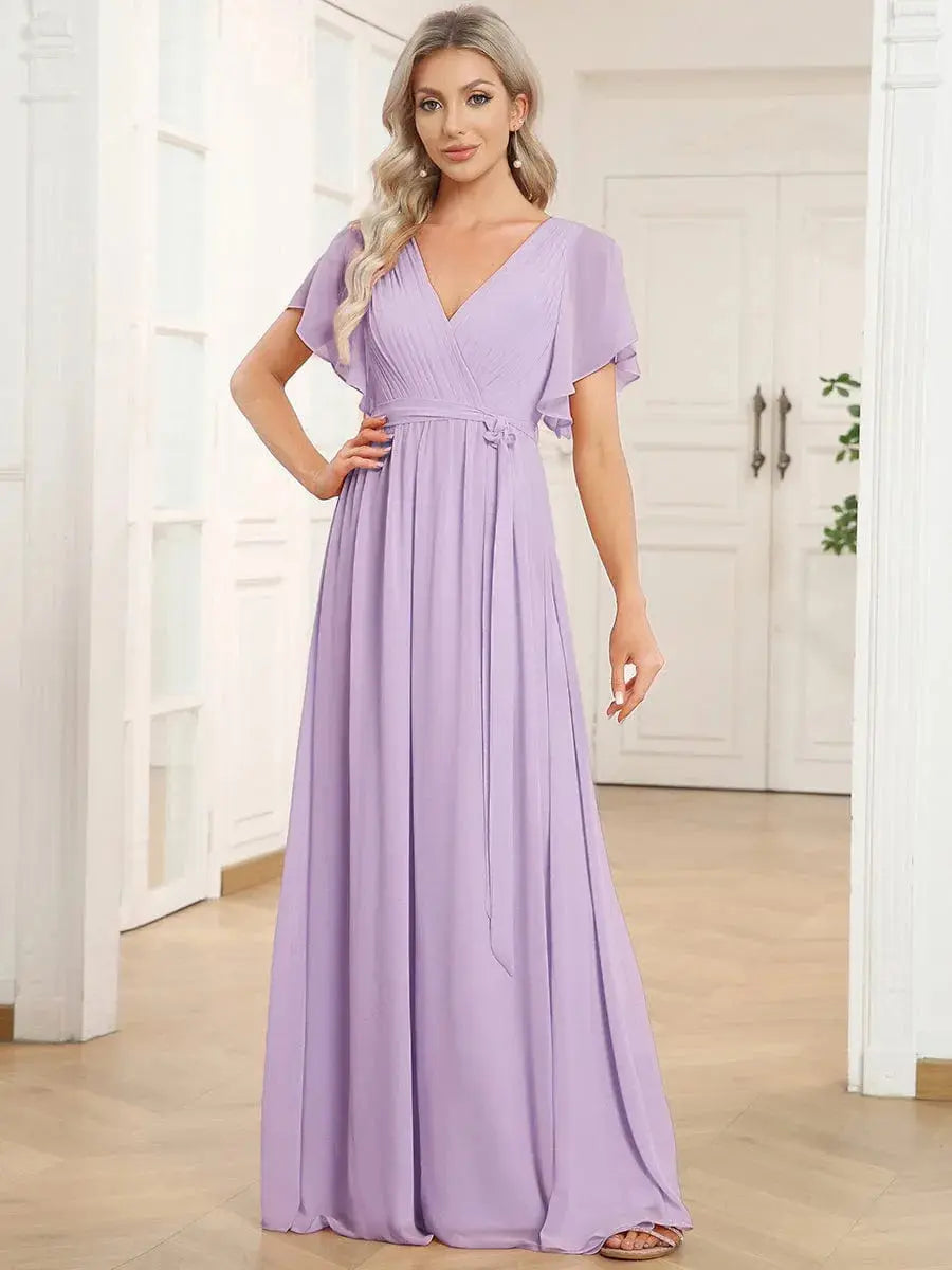 Vestido de noche elegante corte A - Lila escarchado