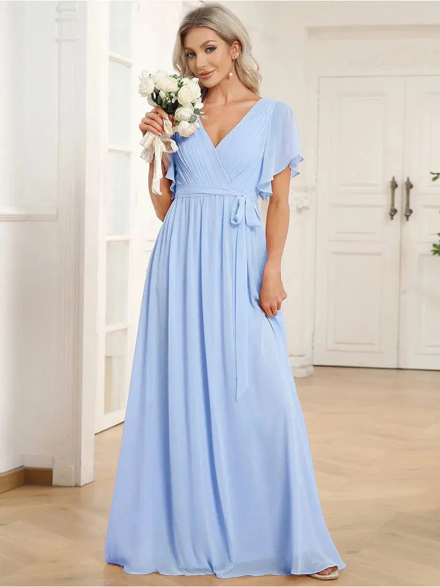 Vestido de noche elegante corte A - Azul hielo