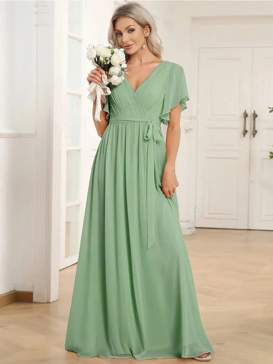 Vestido de noche elegante corte A - Verde salvia