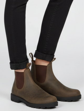 Botas Chelsea Mujer con Costuras a la Vista - Café
