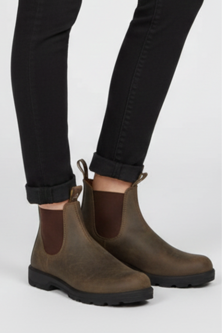 Botas Chelsea Mujer con Costuras a la Vista - Café