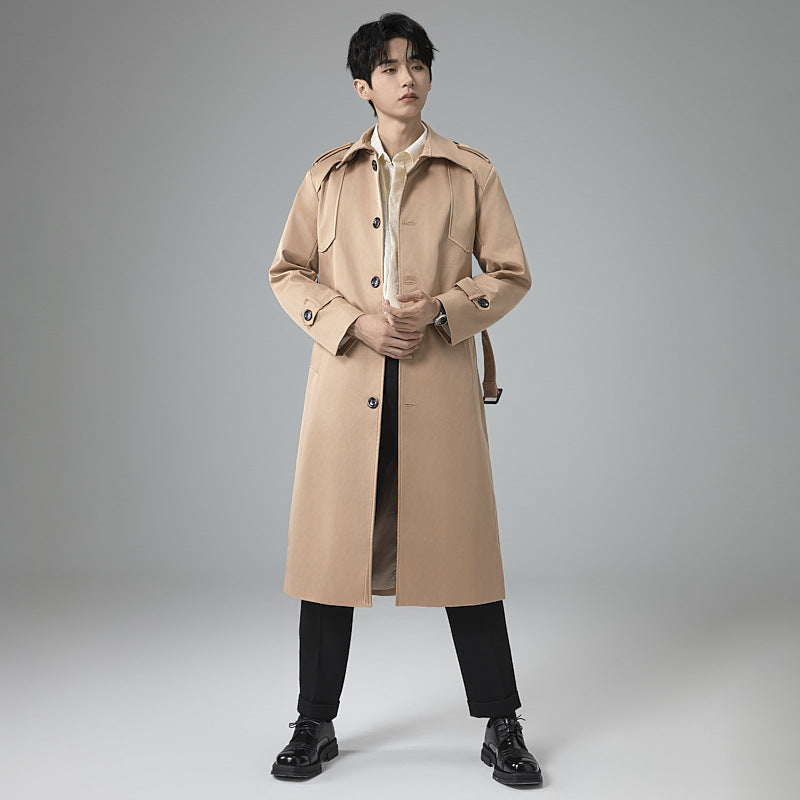 Gabardina Hombre Larga con Cinturón y Charreteras