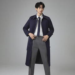 Gabardina Hombre Larga con Cinturón y Charreteras - Azul