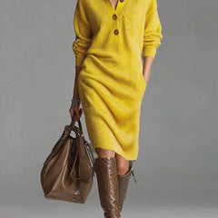 Vestido de Punto Mujer Acanalado con Cuello - Amarillo