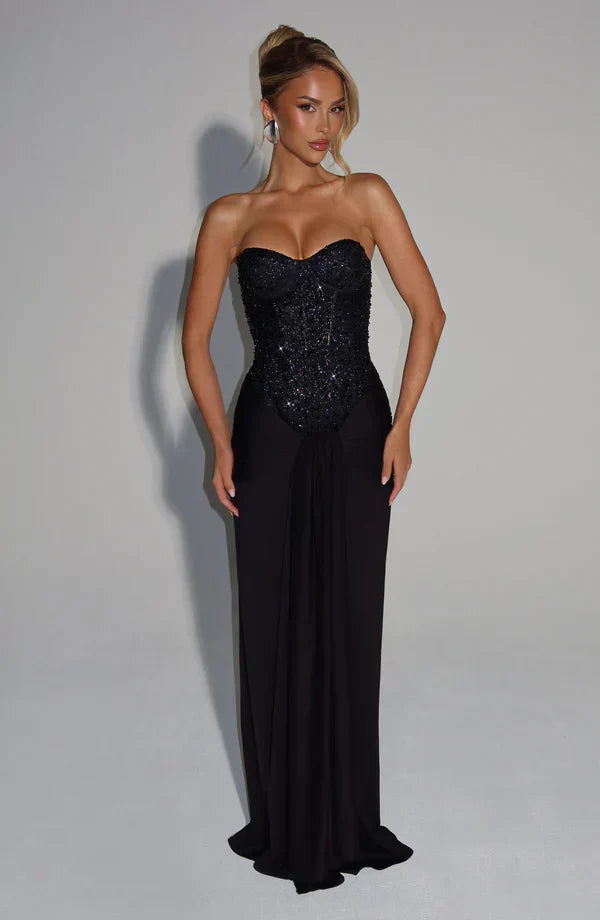 Vestido de gala corset con pedrería - Negro