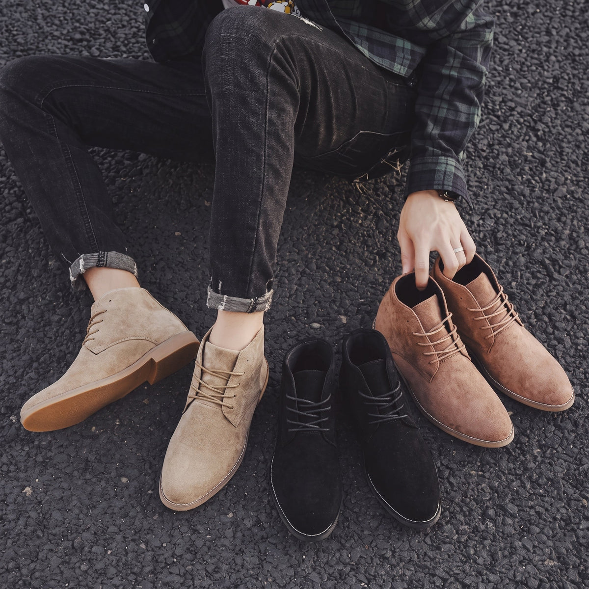 Botines Hombre Tipo Chukka con Costura en la Punta