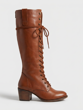 Botas de Piel Mujer con Agujetas y Cierre Lateral - Café rojizo