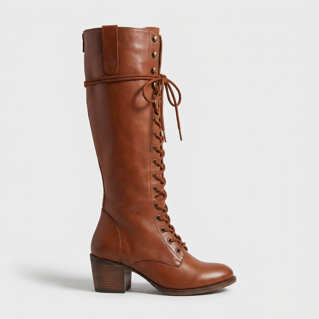 Botas de Piel Mujer con Agujetas y Cierre Lateral - Café rojizo