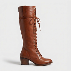 Botas de Piel Mujer con Agujetas y Cierre Lateral - Café