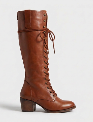 Botas de Piel Mujer con Agujetas y Cierre Lateral - Café