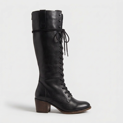 Botas de Piel Mujer con Agujetas y Cierre Lateral - Negro