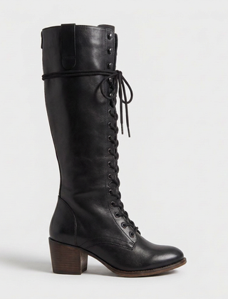 Botas de Piel Mujer con Agujetas y Cierre Lateral - Negro