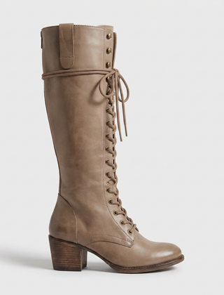 Botas de Piel Mujer con Agujetas y Cierre Lateral - Caqui