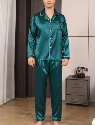 Pijama Hombre de Manga Larga con Botones y Ribete - Verde