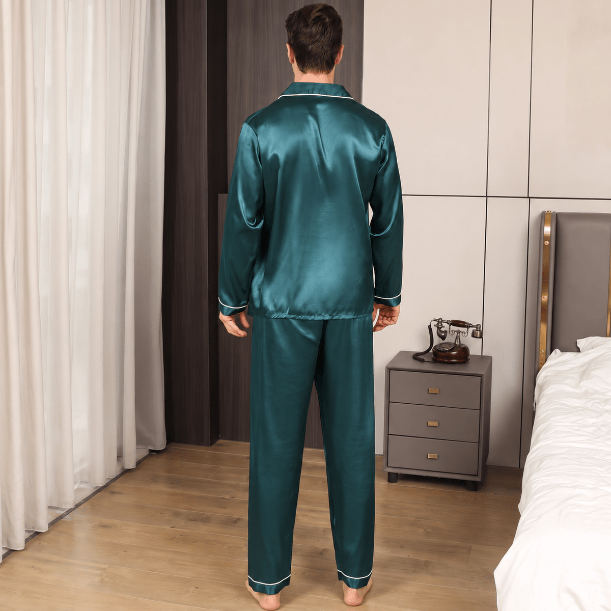 Pijama Hombre de Manga Larga con Botones y Ribete