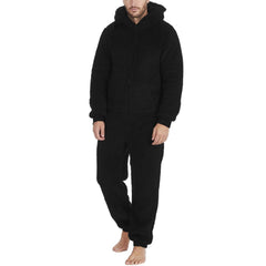Pijama Hombre Mameluco de Peluche con Capucha - Negro