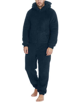 Pijama Hombre Mameluco de Peluche con Capucha - Azul oscuro